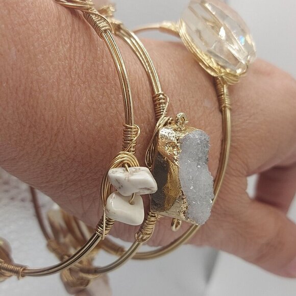 Lot of 3 Bourbon & Bowties Bracelets Gold Tone Wire wrapped bracelets with stone - Picture 4 of 11